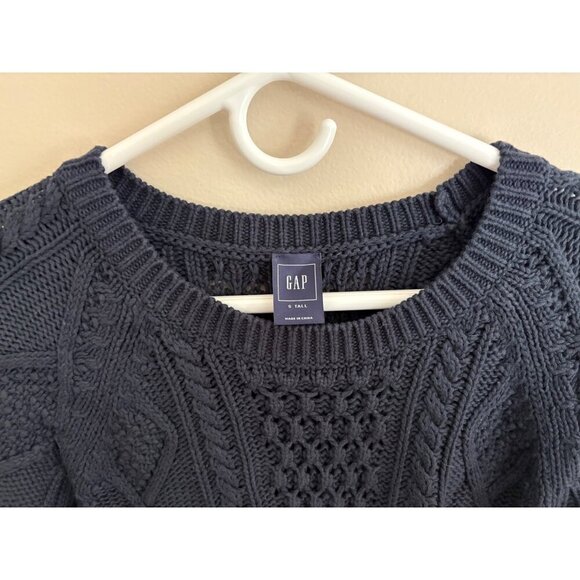 GAP Navy Blue Cable Knit Fisherman Sweater Size Small TALL/Long Length - Picture 6 of 10